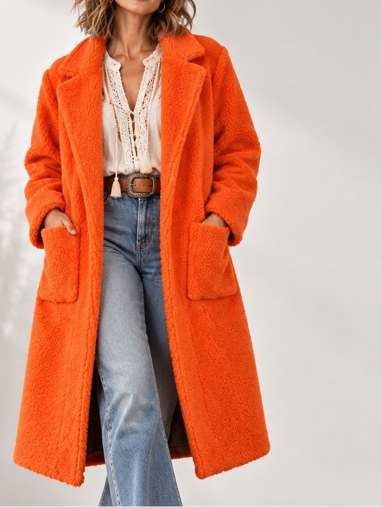 Vilagallo Jackets & Blazers - Vilagallo NWT Bright Orange Teddy Coat Large Front Pockets Single Hook Closure
